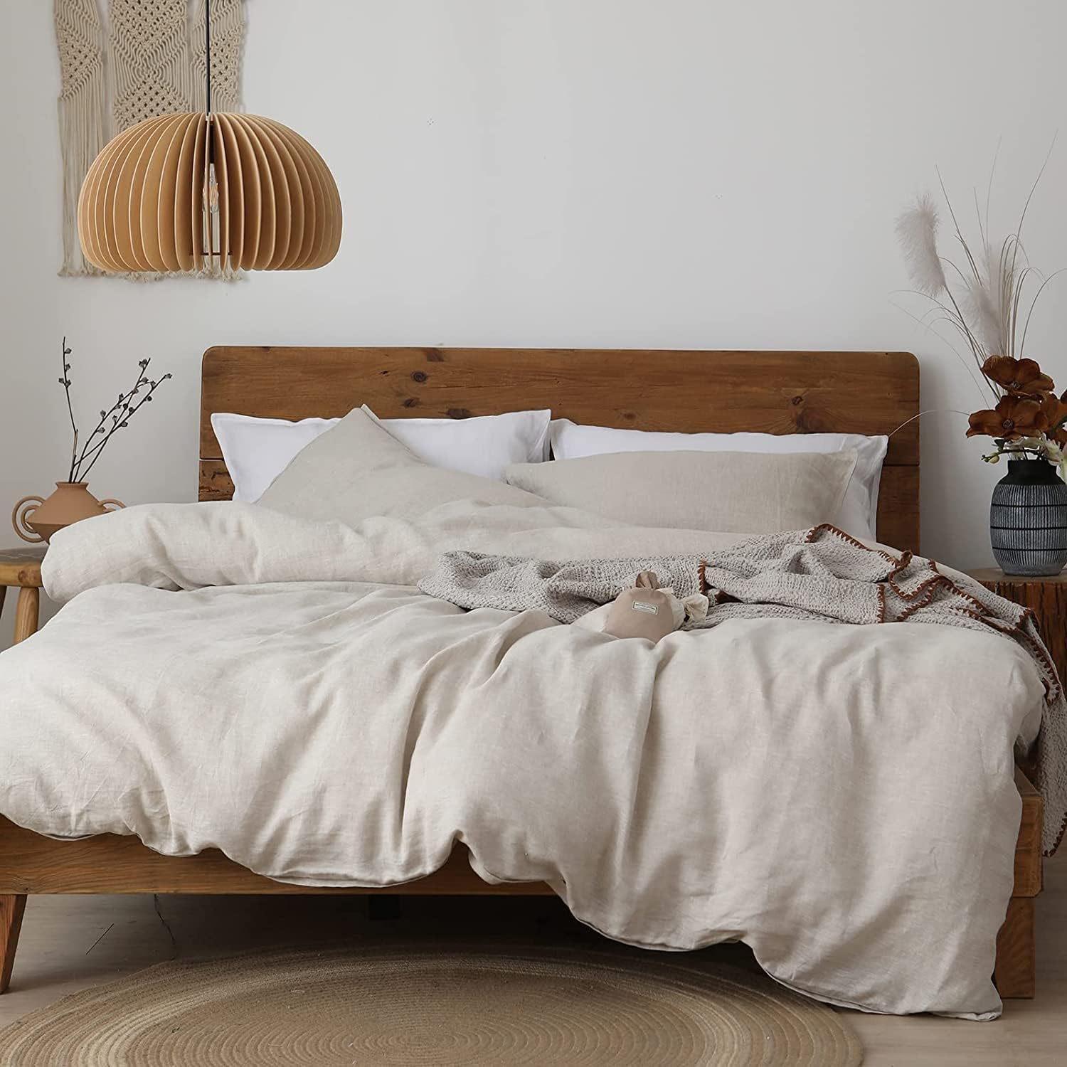 XZ XIFA Linen Duvet Cover Set, 100% Washed French Flax Linen Bedding with Zipper Closure, Cooling & Textured Bed Sets for Hot Sleepers- 1 Duvet Cover and 2 Pillowcases (King Size, Natural Linen)