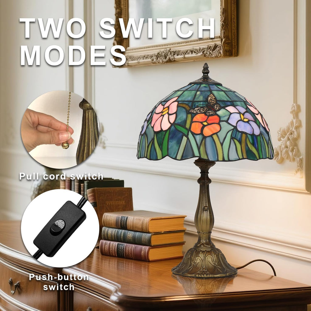 Tiffany Style Table Lamp,Butterfly Flower Table Lamp,12X12X19 Inch Tiffany Reading Light, Stained Glass Desk Decor Lamp.