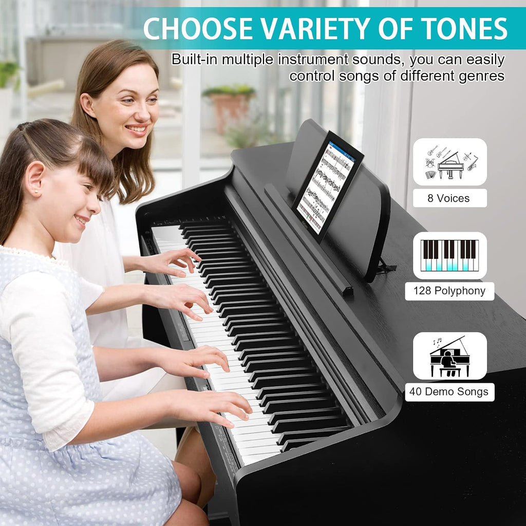 Digital Piano, 88 Key Weighted Keyboard Piano,Full-size Electric Piano Keyboard with Sheet Music Stand, Triple Pedal, Power Adapter, Supports USB-MIDI Connecting (Black)