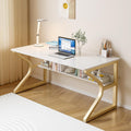 OSCHF Office Desk with Storage Shelf - 47.3' Long Writing Table for Single-Person Workstation, Modern Study Gaming Computer Desk, Gold