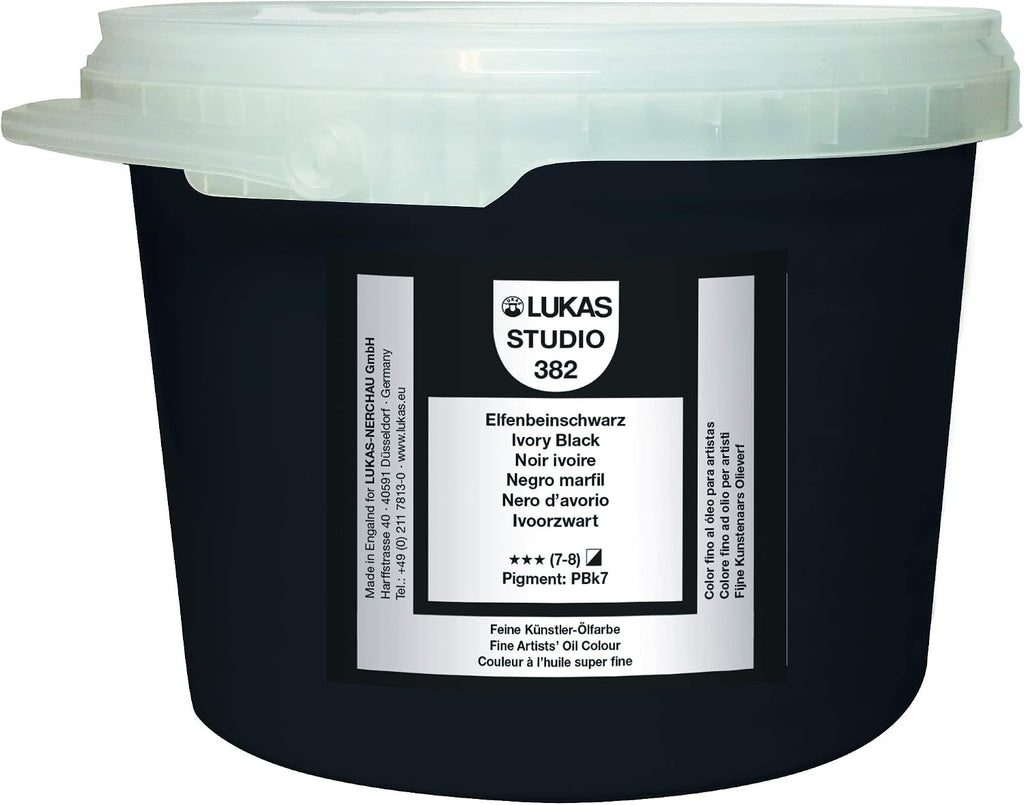 Lukas Studio Artist Oil Color Paints - High-pigment oil paint made with natural binder for artist, painting, & more! - [Ivory Black - 2 Liter]