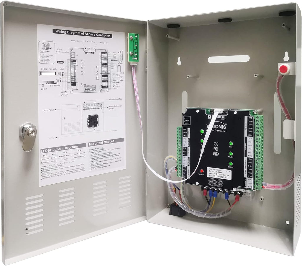 Visionis VS-AXESS-2ETL Version 2 Two Door Network Access Control System Panel Controller Board and Power Supply Cabinet for 2 Doors Security with TCP/IP Wiegand and Desktop Software 20,000 Users