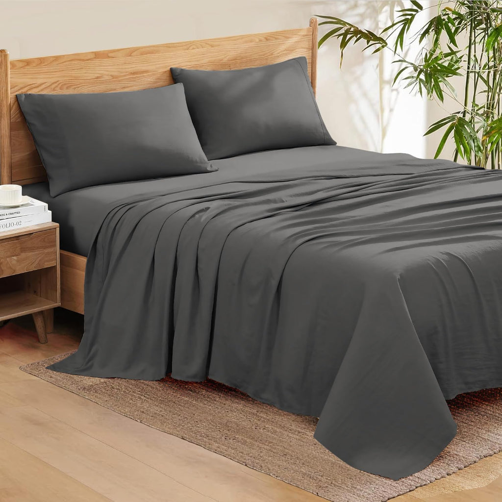 Luxury 1800 Thread Count Heavy Egyptian Cotton 4-PCs Sheet Set Fits Mattress 21-24'' Fully Elastic Deep Pocket (Queen Size) (Solid, Grey)