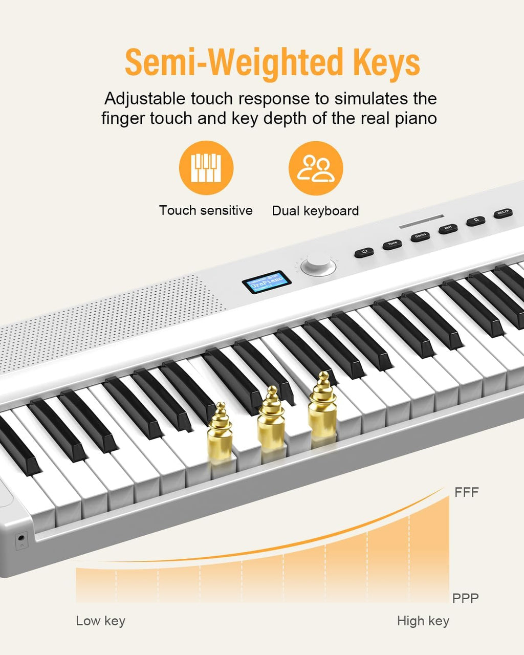 Upgraded Folding Piano Keyboard, 88 Key Full Size Semi Weighted Keyboard Support MIDI and Bluetooth, Portable Foldable Keyboard Piano with Sustain Pedal and Piano Bag, White