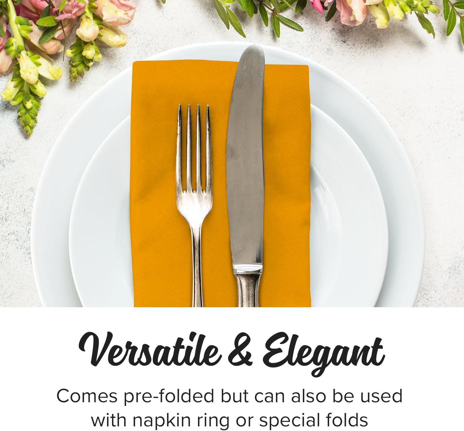 Simulinen Colored Disposable Dinner Napkins - Decorative, Linen-Feel, Elegant & Cloth-Like - Sunshine - Absorbent & Durable - Weddings, Parties and Holidays! - Perfect Size: 16''x16'' Box of 300