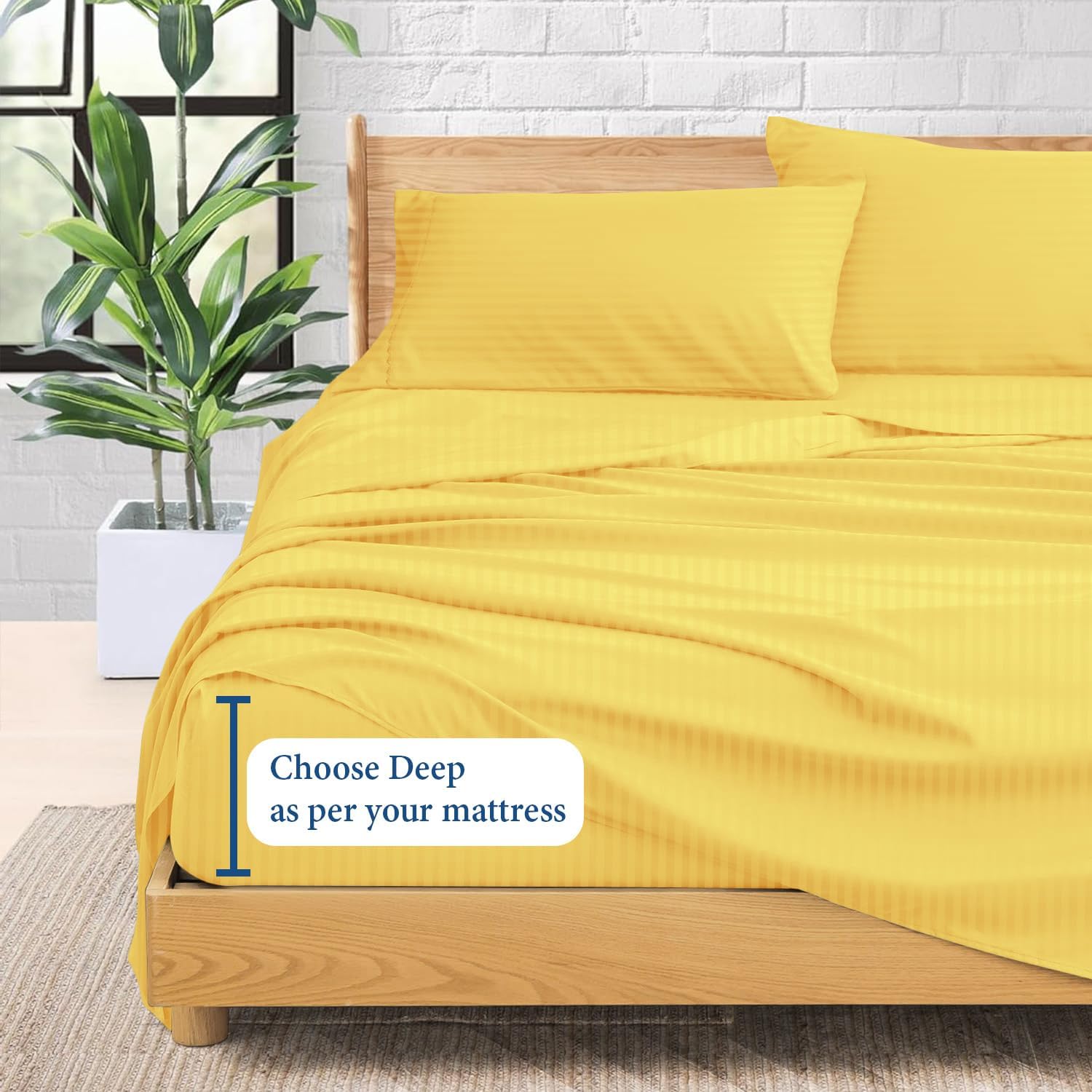 Luxury 1800 Thread Count Heavy Egyptian Cotton 4-PCs Sheet Set Fits Mattress 21-24'' Fully Elastic Deep Pocket (Queen Size) (Stripe, Gold)