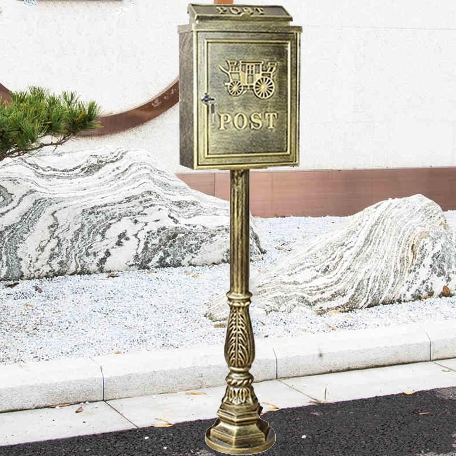 Mailboxes for Outside, Mailboxes for Outside with Post, Mailbox with Post, Metal Mailbox, Post Mount Mailbox, Cast Aluminum Mailbox, Locking Residential Mailboxes for Outside(Gold)