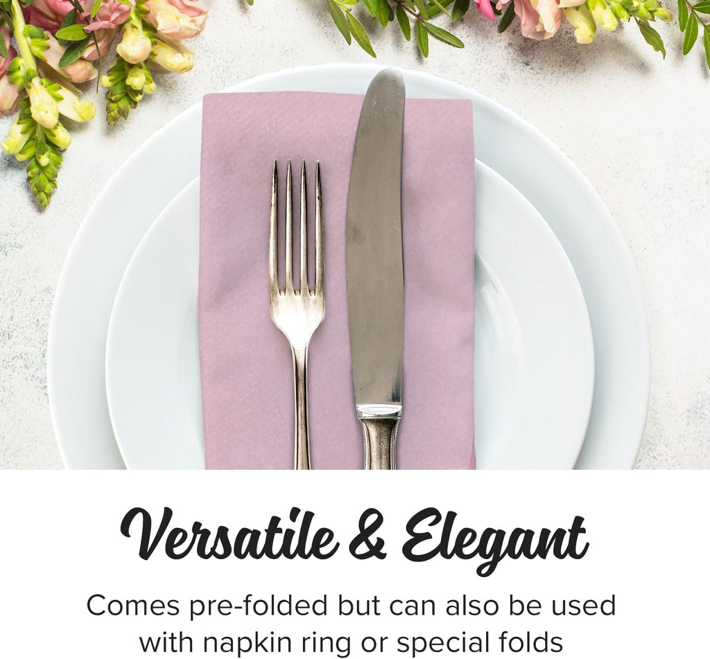 SimuLinen Antique Pink Dusty Rose Disposable Linen-Feel Paper Napkins – Cloth-Like Wedding Dinner Napkins, Luxury Paper, 16'x16', Box of 300