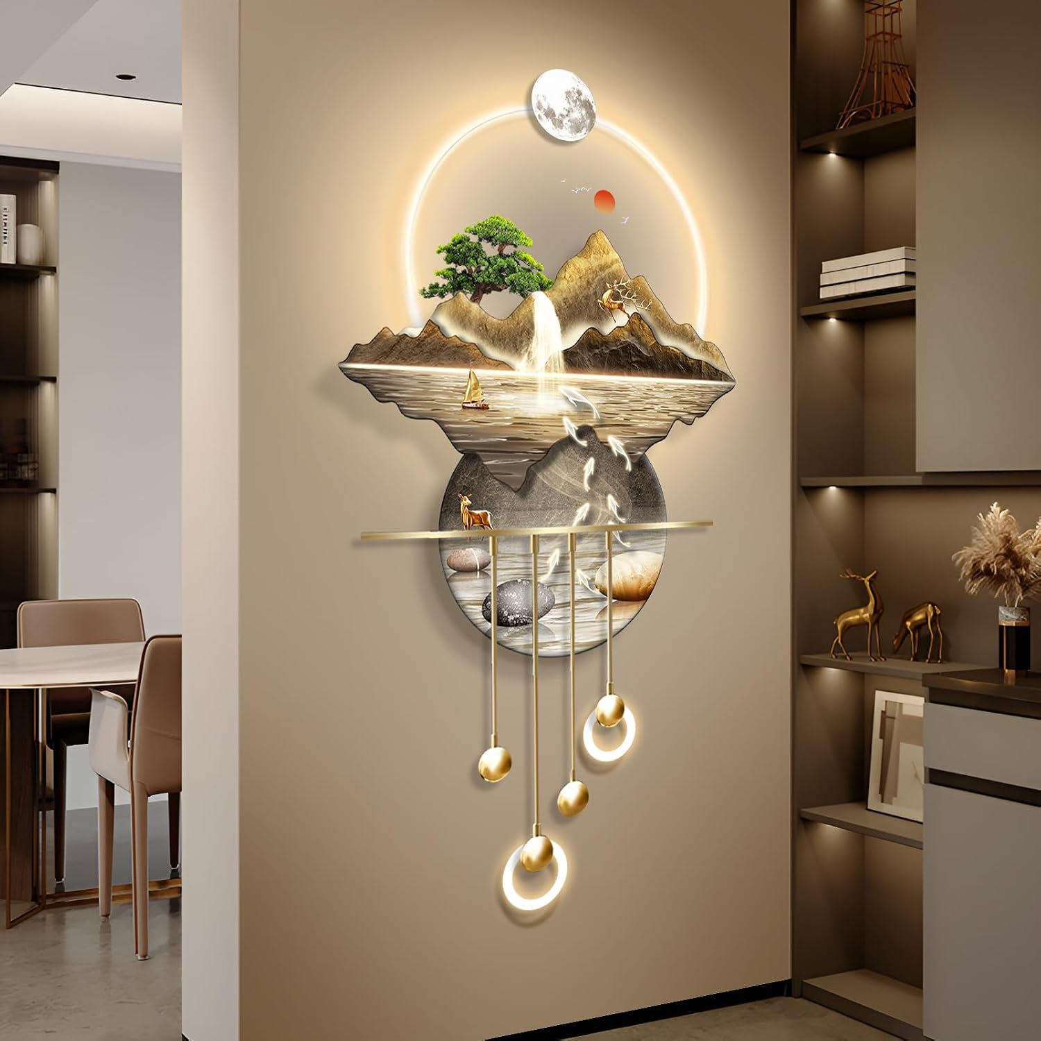 LED Light Decor Wall Art, 3D Art Wall Decor with Light, Decors Walls Sculptures Large 3D Art, Decors Walls Sculptures Lighting Modern, Plug-in Power Supply, Gold A, 23x53in