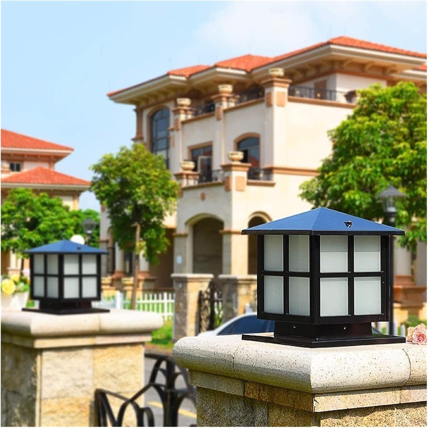 Courtyard light Outdoor Floor Lamps Lantern Wood Mailbox Posts for Outside Porch Columns and Pillars Outdoor Post Lights Bronze Black Fixtures Pillar Light Street Lamp ( Color : Dolphin Waves , Size :