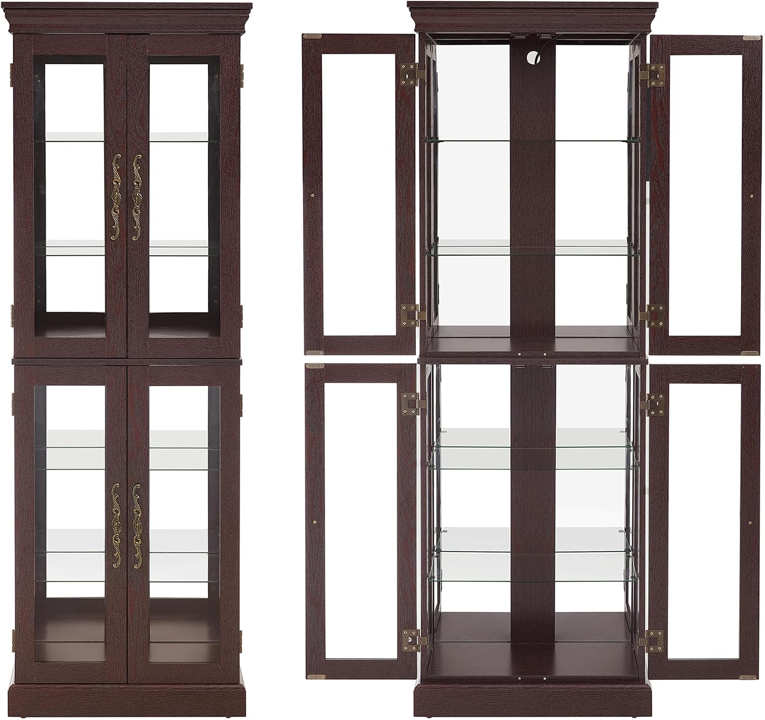 71' H Lighted Curio Cabinet Display Case, Glass Curio Cabinets with Adjustable Shelves and Tempered Glass Door, Wooden Cabinet w/Mirrored Back Pane for Living Room (Dark Cherry)
