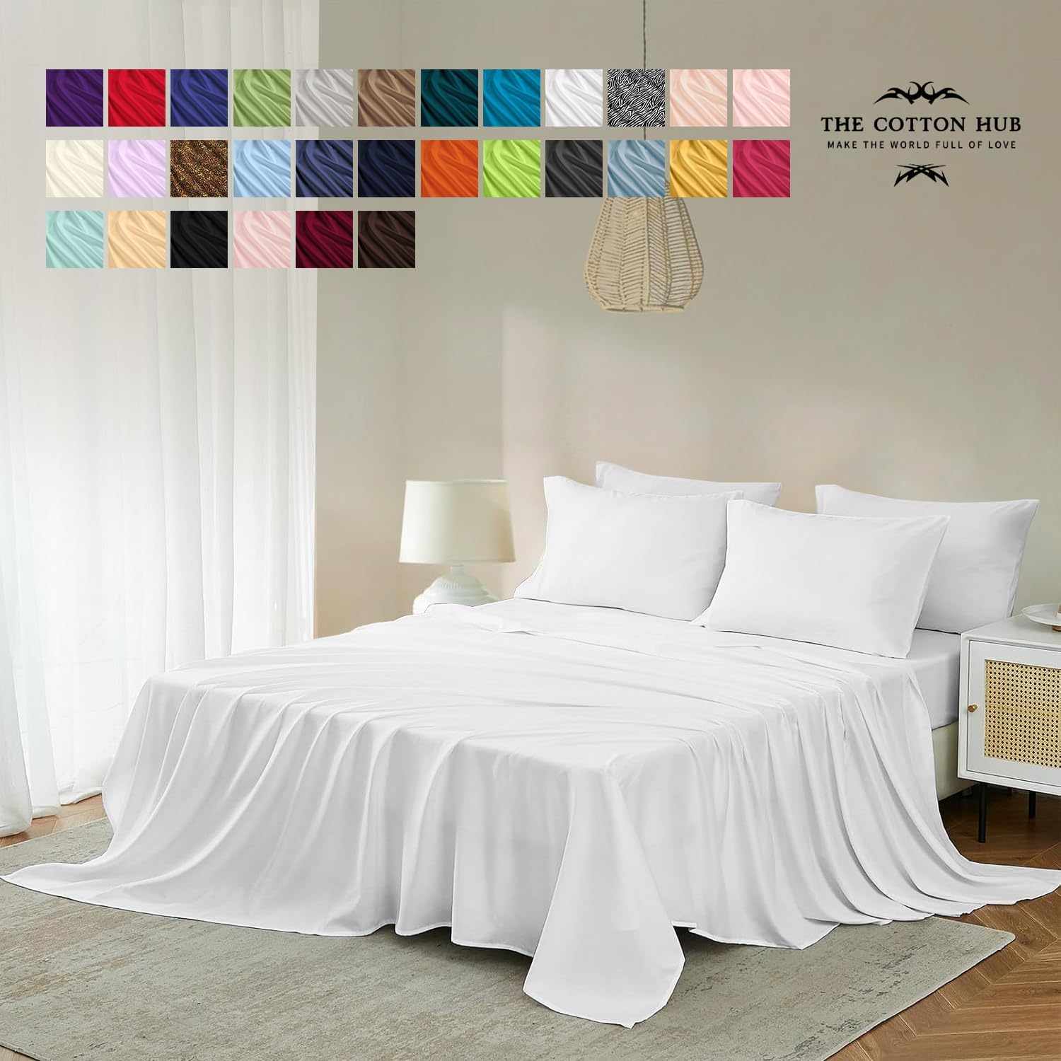 Alaska King Size 4-Piece Sheet Set - Luxurious 600-Thread-Count Egyptian Cotton Bedding Sheets & Pillowcases - Bed Sheets - Deep Pocket fits up to 14-16 inch Mattress (Solid, White)