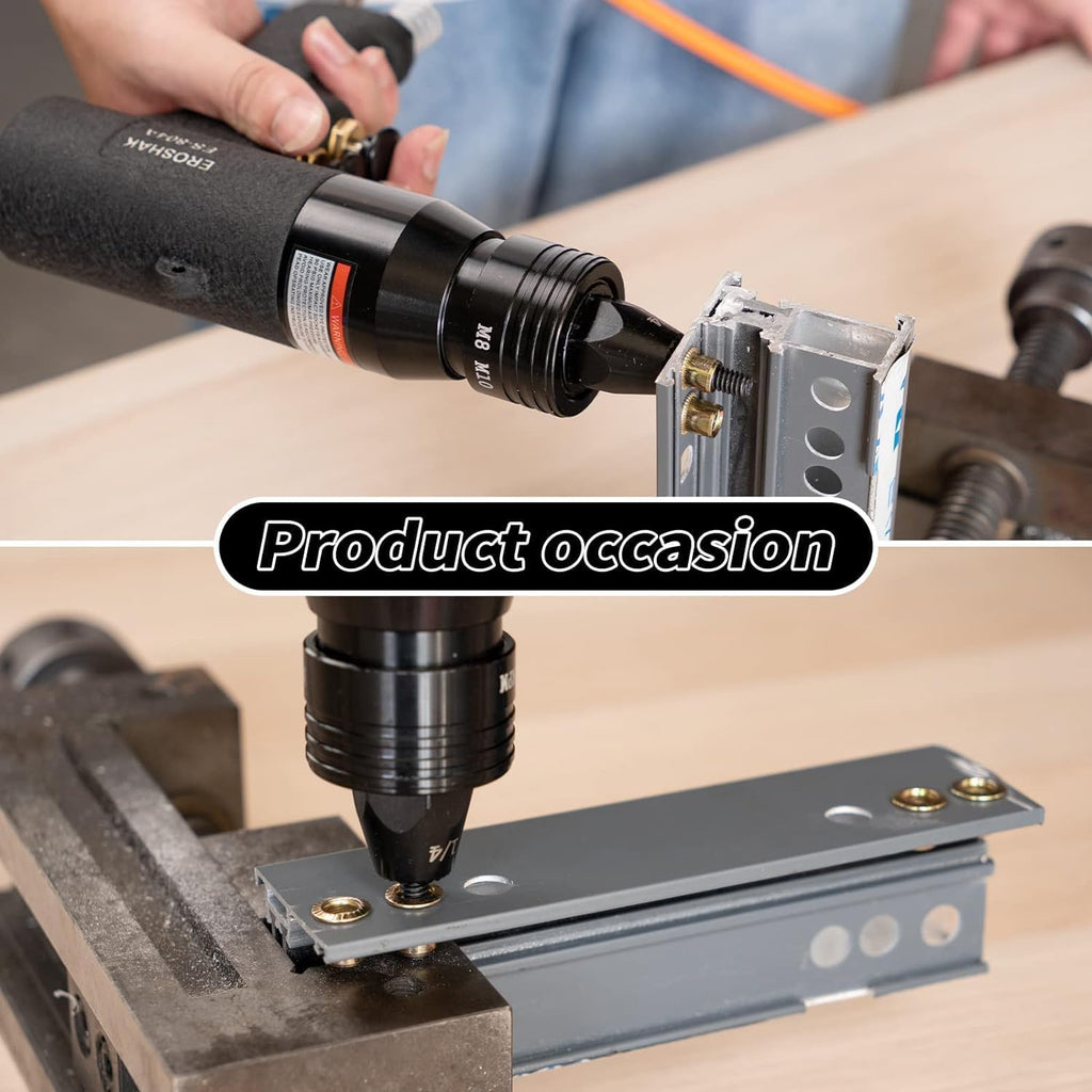 KEULEN Pneumatic Rivet Gun, Blind Riveting Gun Flat Nuts Riveter Rivnut Tool Kit, Self-Locking Function, Ajustable Speed, for Pull Nuts