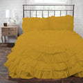 3 Piece 100% Egyptian Cotton Circle Ruffle Comforter Set, 550 GSM Filled Microfiber - Full/Queen Size, Golden Color - 1000 Thread Count