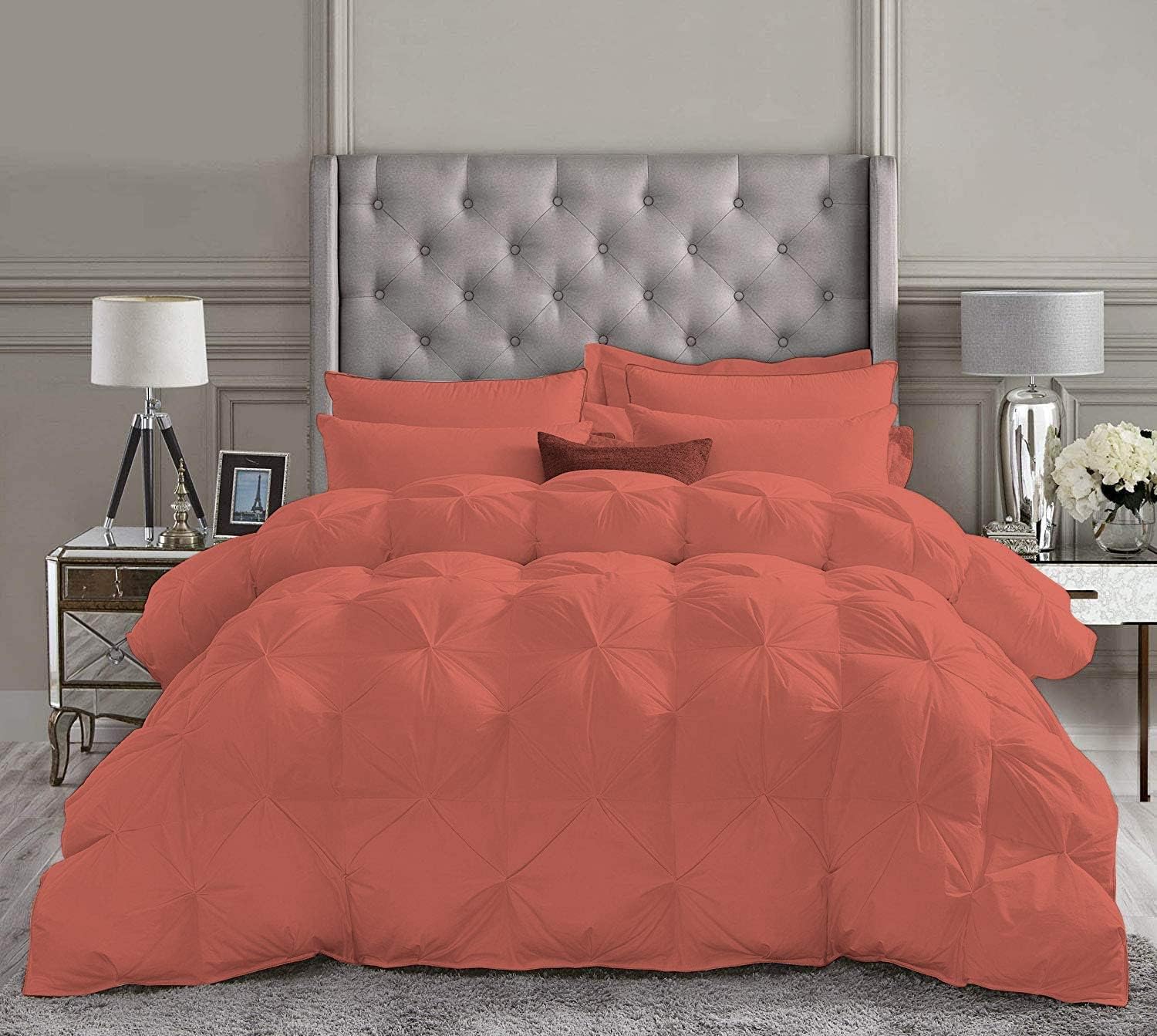Pinch Pleated Soft 400 GSM All Season Brick Red 5 Piece Queen Size Comforter Set (Comforter + 4 Pillowcases) 600 Series Egyptian Cotton Comforter Bedding Set