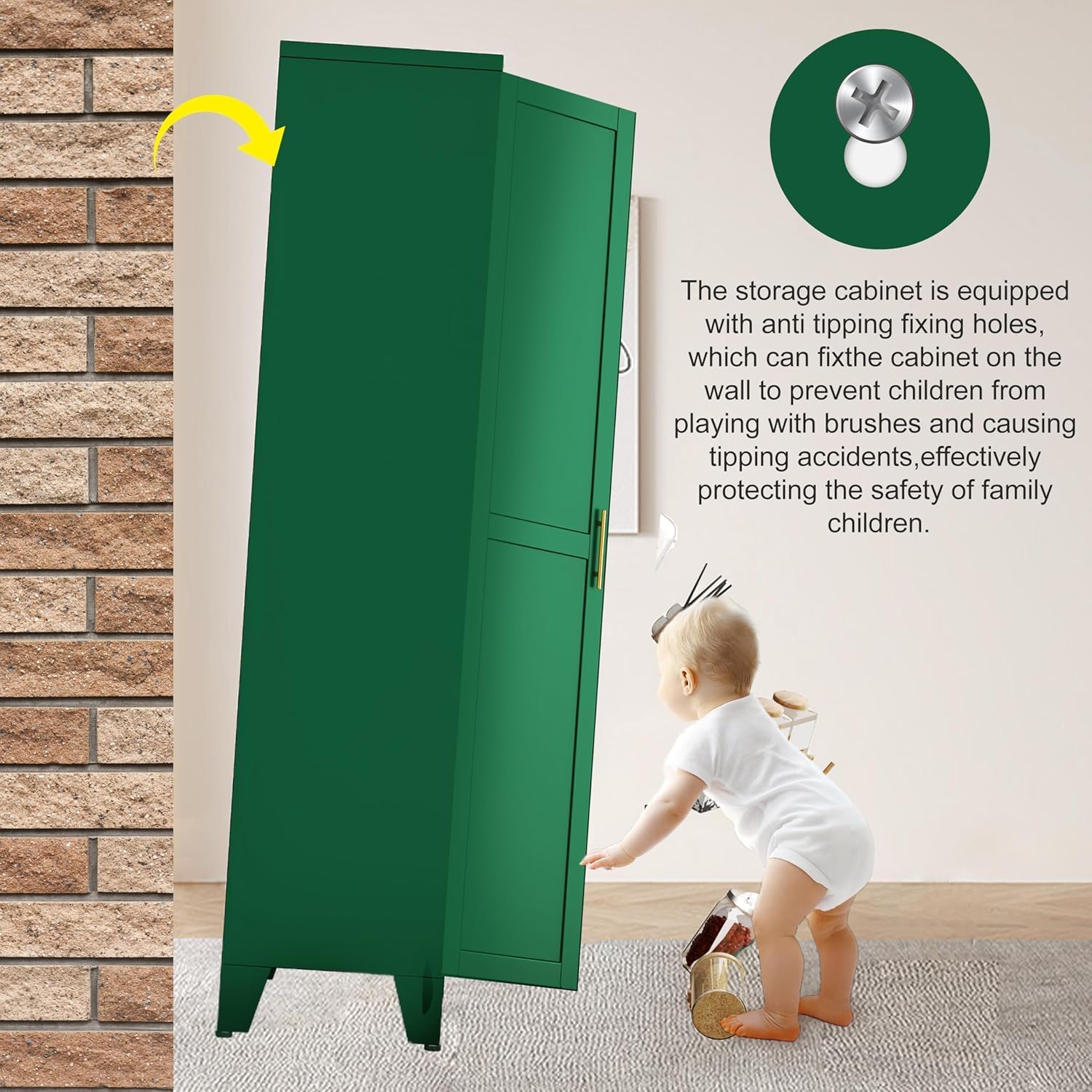 erosoei 75.2'H Metal Kitchen Pantry Storage Cabinet, Storage Cabinets with Adjustable Feet and Shelves,Food Pantries Cupboard for Kitchen, Living Room, Laundry Room and Dinning Room（Green）