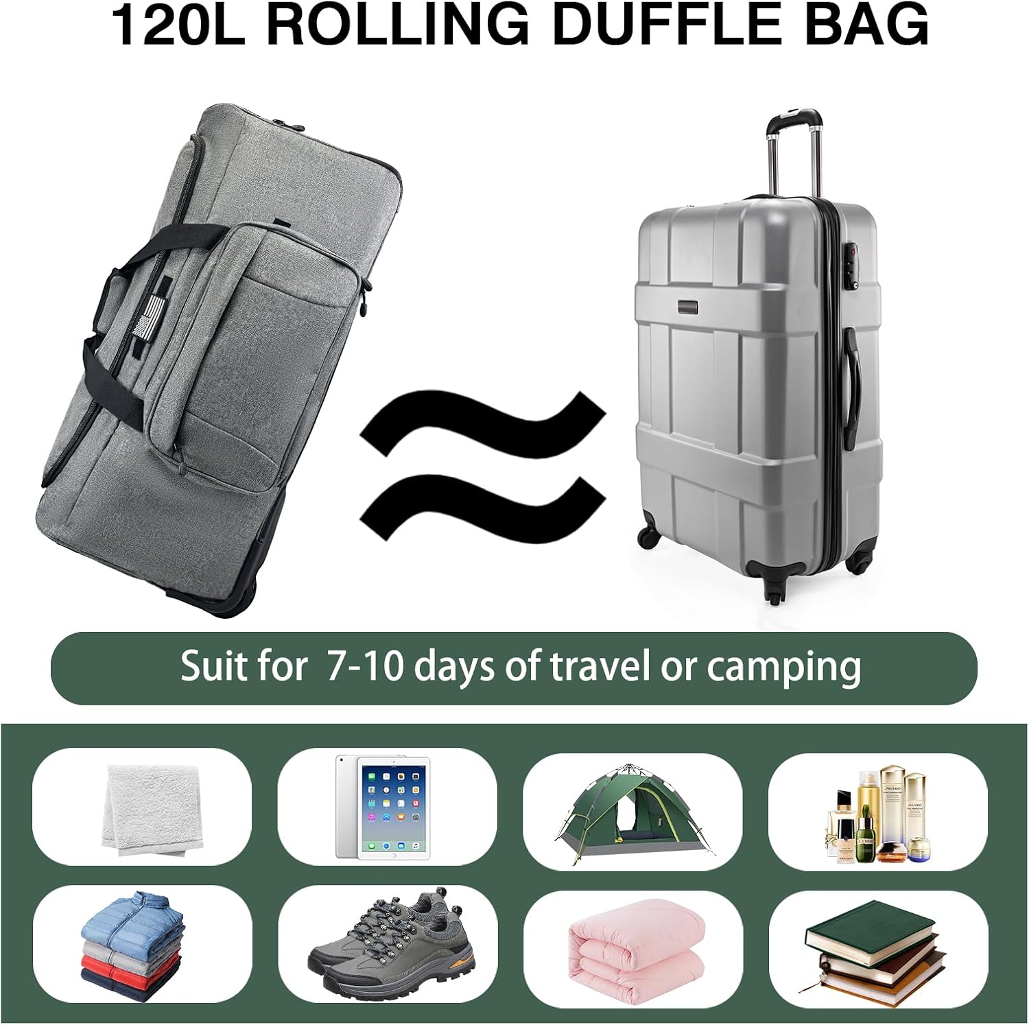 WOLT 120L Rolling Duffle Bag with Wheels, Large Deployment Military Bag, Wheeled Heavy Duty Luggage for Travel, Camping