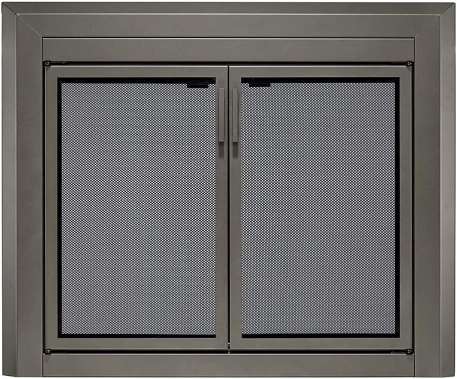 UniFlame - Logan - Cabinet-Style Fireplace Doors with Smoke Tempered Glass (Color: Gunmetal, Size: Small - Fits Opening 30in to 37in W x 22.5in to 29.5in H)