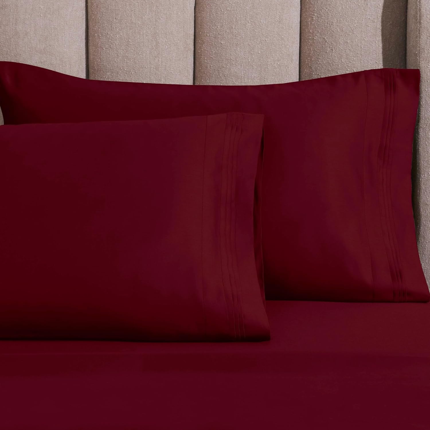 Superior Egyptian Cotton 4 Piece Sheet Set, Luxury 1000 Thread Count, Modern Design, Sustainable Sheets, Basics, Solid, Deep Pocket Fitted Sheet, Flat Sheet, Pillowcases, Olympic Queen, Burgundy