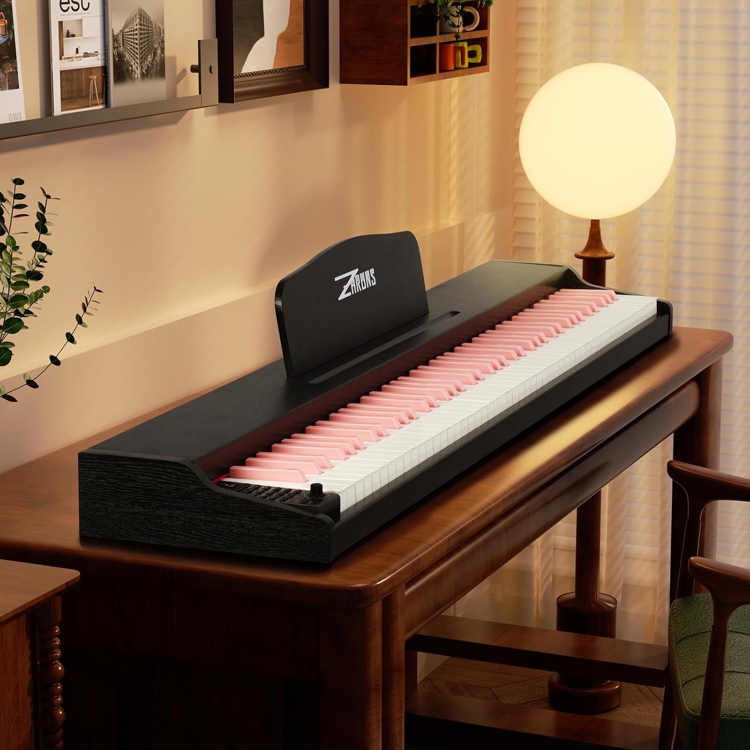88 Key Weighted Keyboard Piano with Sustain Pedal, Power Adapter & Sheet Music Stand - Home Digital Piano, Black Pink (Keyboard Only)