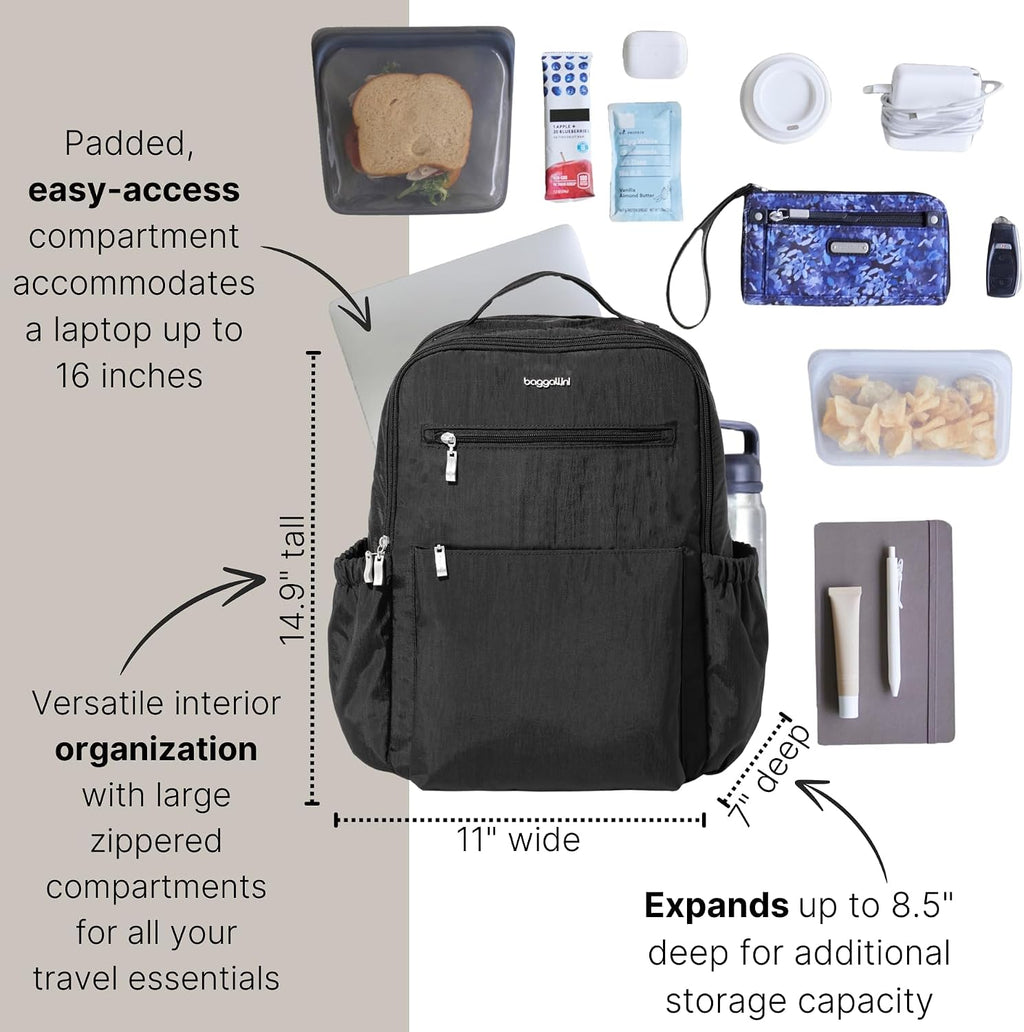 Baggallini Women's Tribeca Expandable Laptop Backpack, Black