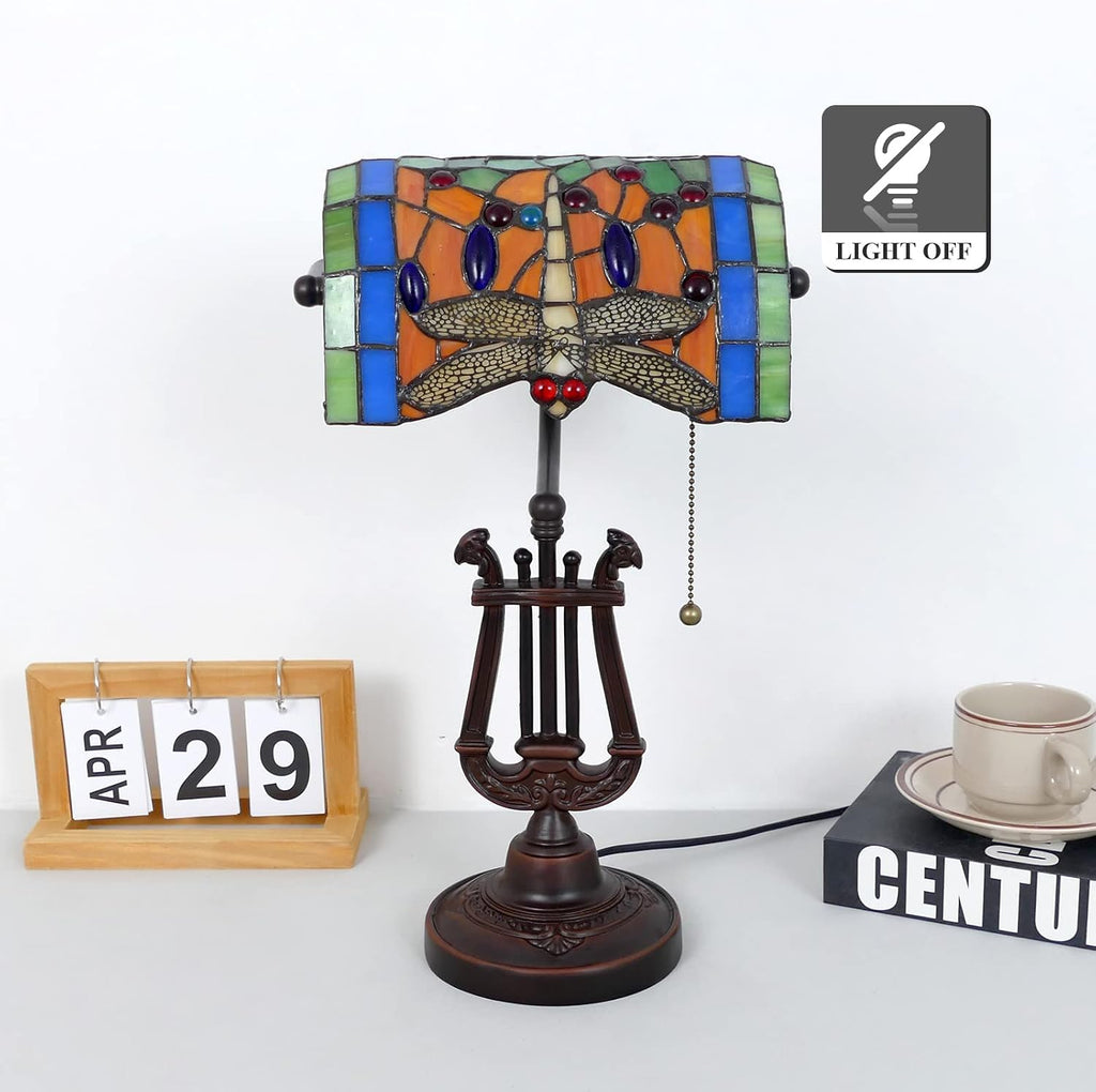 Tiffany Lamp Stained Glass Table Lamp 10 * 16 Inches Dragonfly Style Desk Reading Light