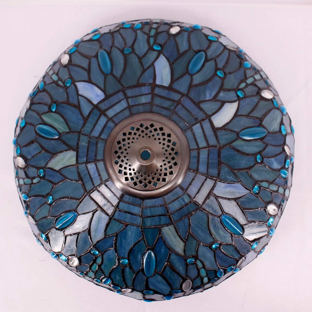 Tiffany Lamp Shade Replacement W16H7 Inch Sea Blue Stained Glass Dragonfly Lampshade For Table Lamps FLoor Lamp Ceiling Fixture(3 Hooks) Pendant Hanging Light S147 WERFACTORY Home Office Decoration