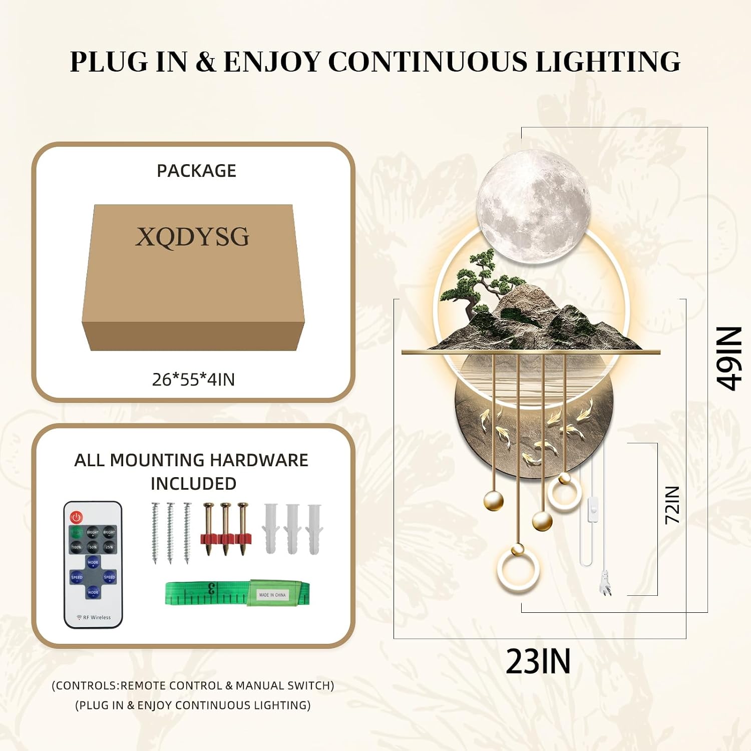 3D Wall Sculptures Painting Hanging Plug-in Power Supply Home Decor Wall 3D Wall Art Decoration - LED for Living Room, Office Bedroom, Hotel Decor(Stylle C,23.62 * 49.21)