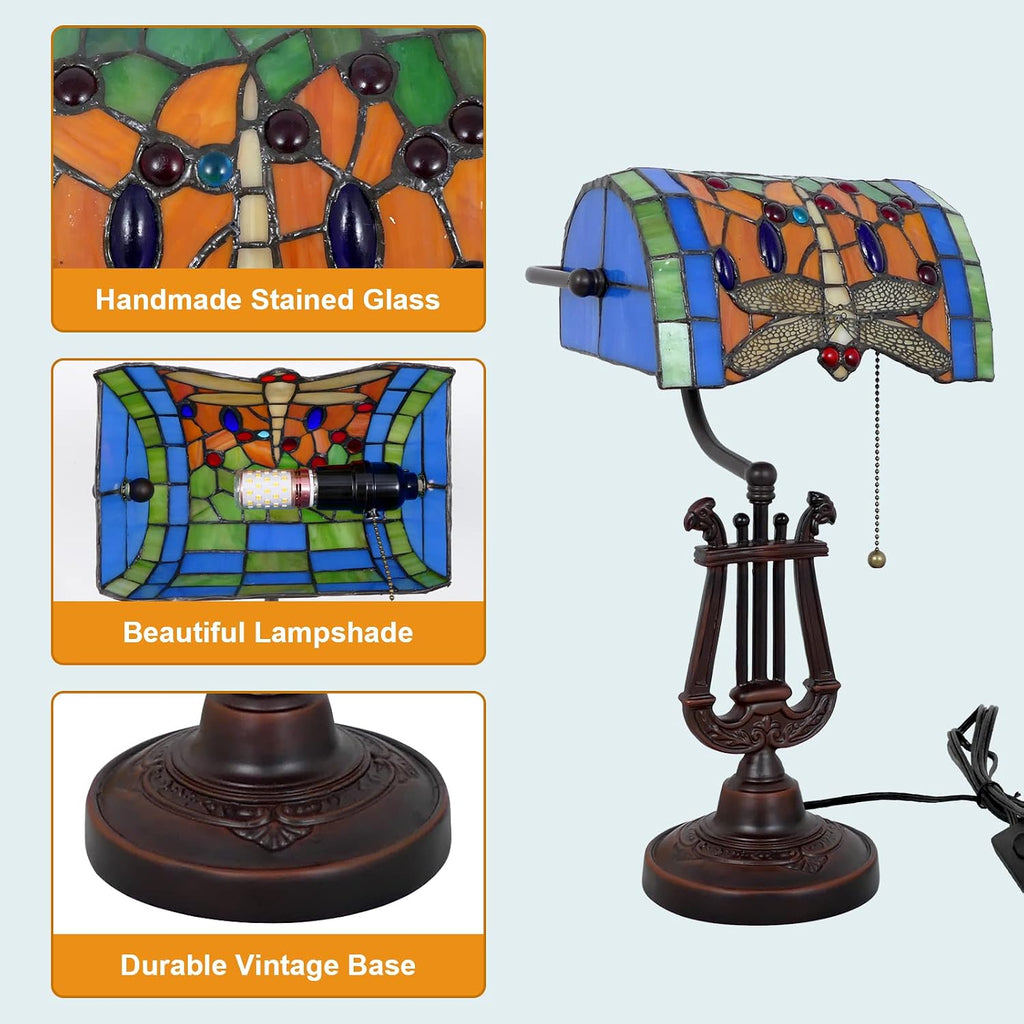 Tiffany Lamp Stained Glass Table Lamp 10 * 16 Inches Dragonfly Style Desk Reading Light