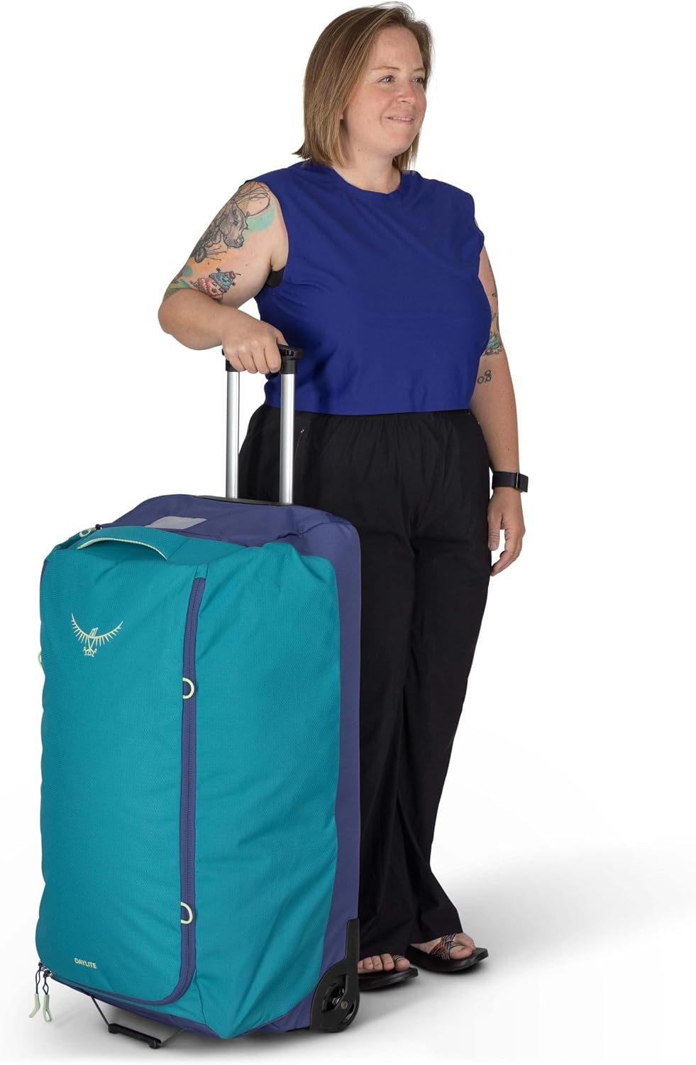 Osprey Daylite 115L Wheeled Collapsible Travel Duffel Bag - Lightweight Rolling Suitcase, Blue Spikemoss/Alkaline