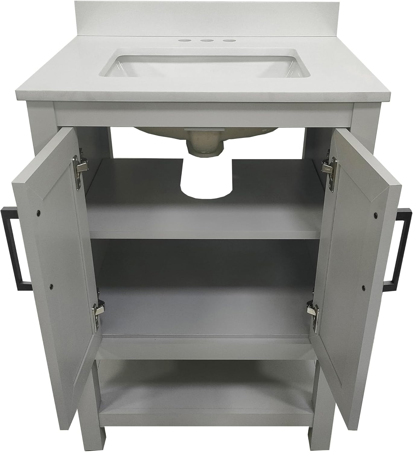 Flash Furniture Vega 30 Inch Bathroom Vanity with Sink Combo, Storage Cabinet with Soft Close Doors and Open Shelf, Carrara Marble Finish Countertop, Gray/White