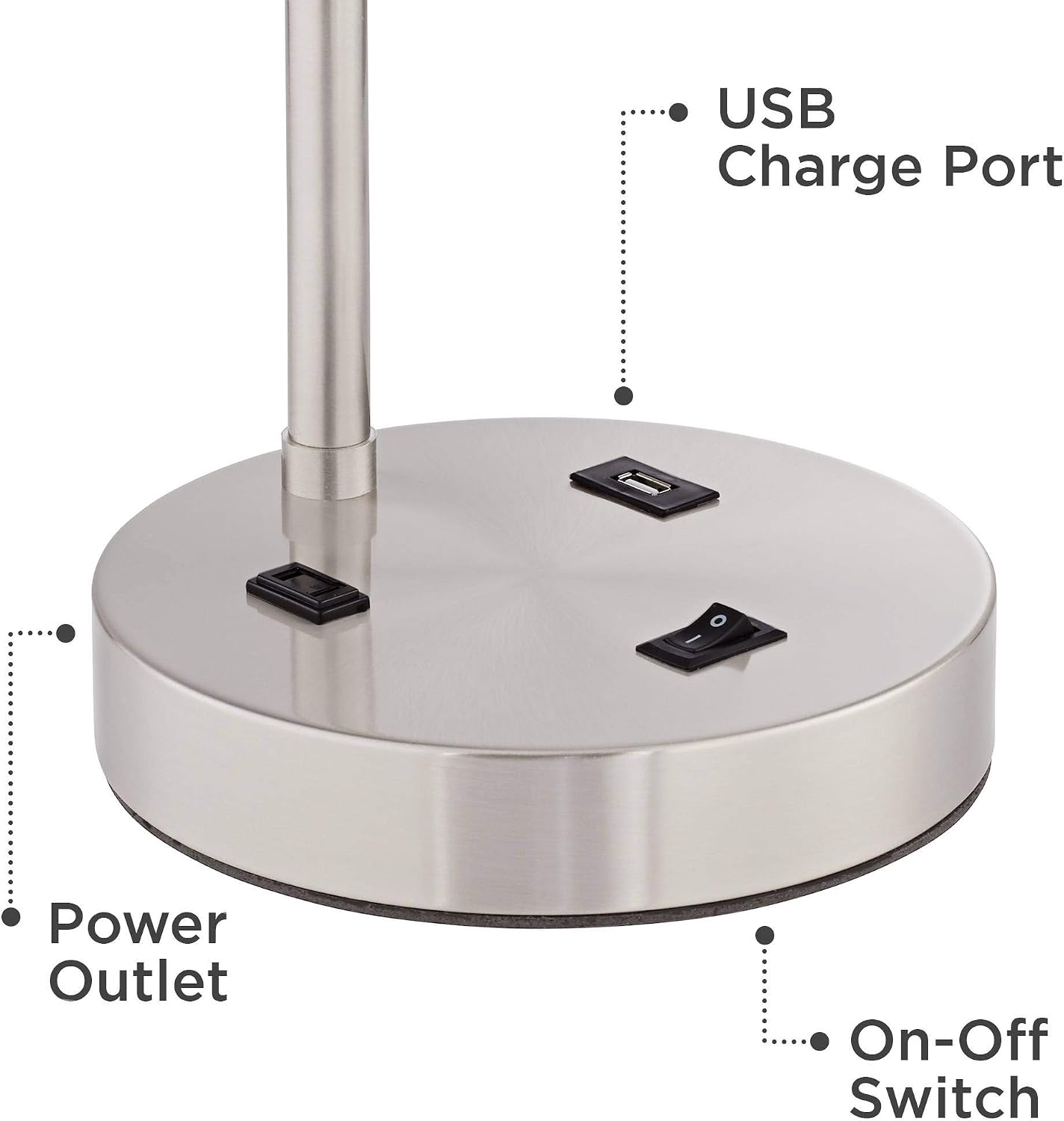360 Lighting Colby Modern Desk Table Lamps 21' High Set of 2 with Hotel Style USB and AC Power Outlet in Base Brushed Nickel White Linen Shade for Living Room Bedroom Bedside Home Office
