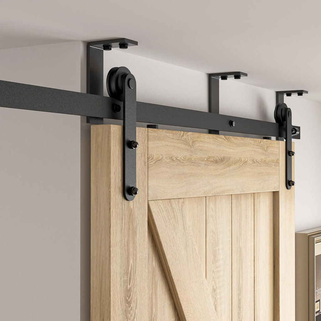 4-12FT Sliding Barn Door Hardware Kit Ceiling Mount Style, 6FT Length Rails fit 36' Width Single Door Panel, Line Style