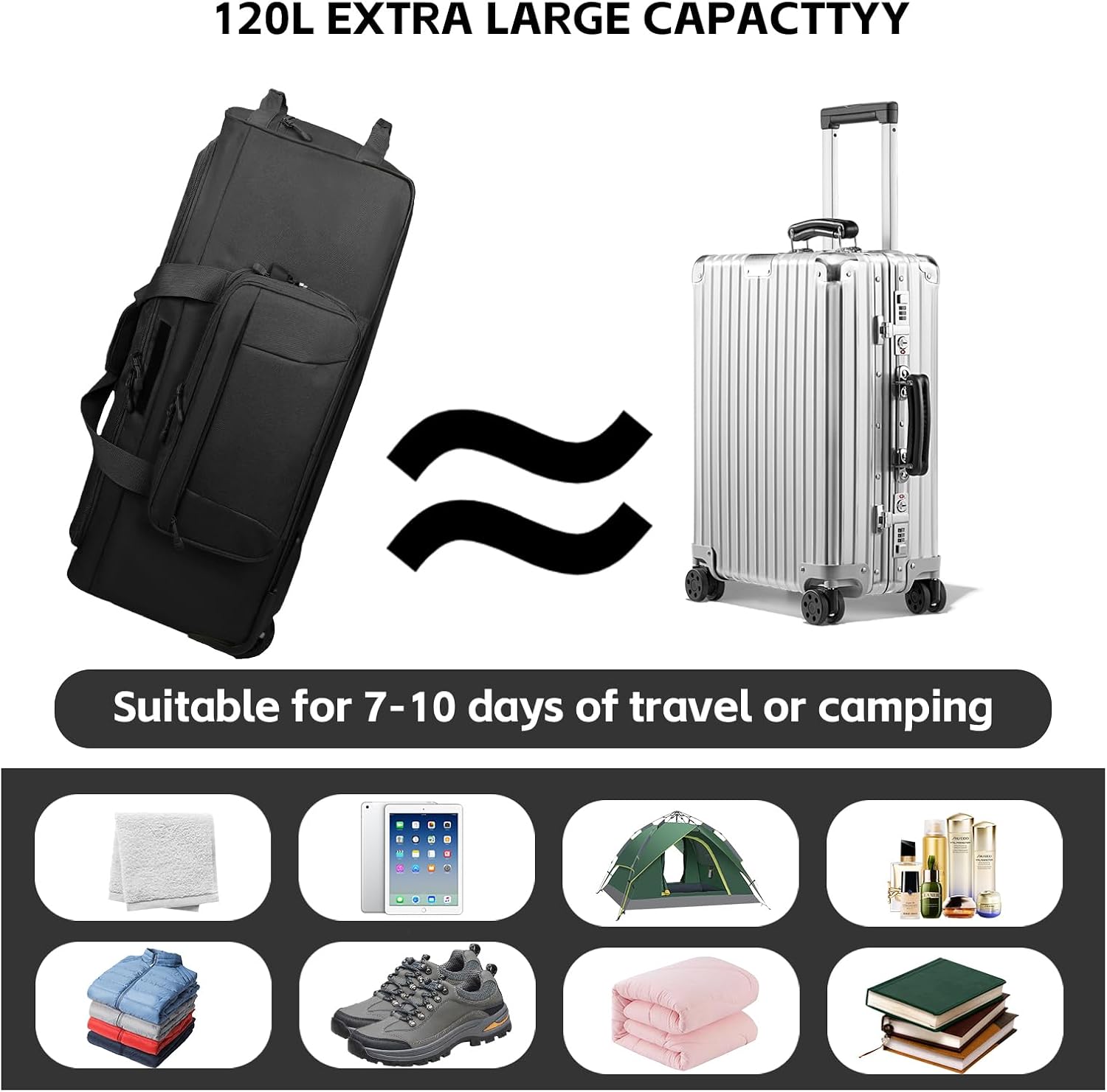 120L 3-Wheel Rolling Duffle Bag - Heavy Duty Military Deployment Bag, Durable Wheeled Duffle Luggage for Travel, Camping & Outdoor Adventures
