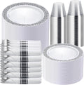 WELLIFE 700 Pieces Silver Disposable Plastic Dinnerware, Includes:100 Dinner Plates, 100 Dessert Plates, 100 Cups, 400 Pre Rolled Napkins with Silver Cutlery
