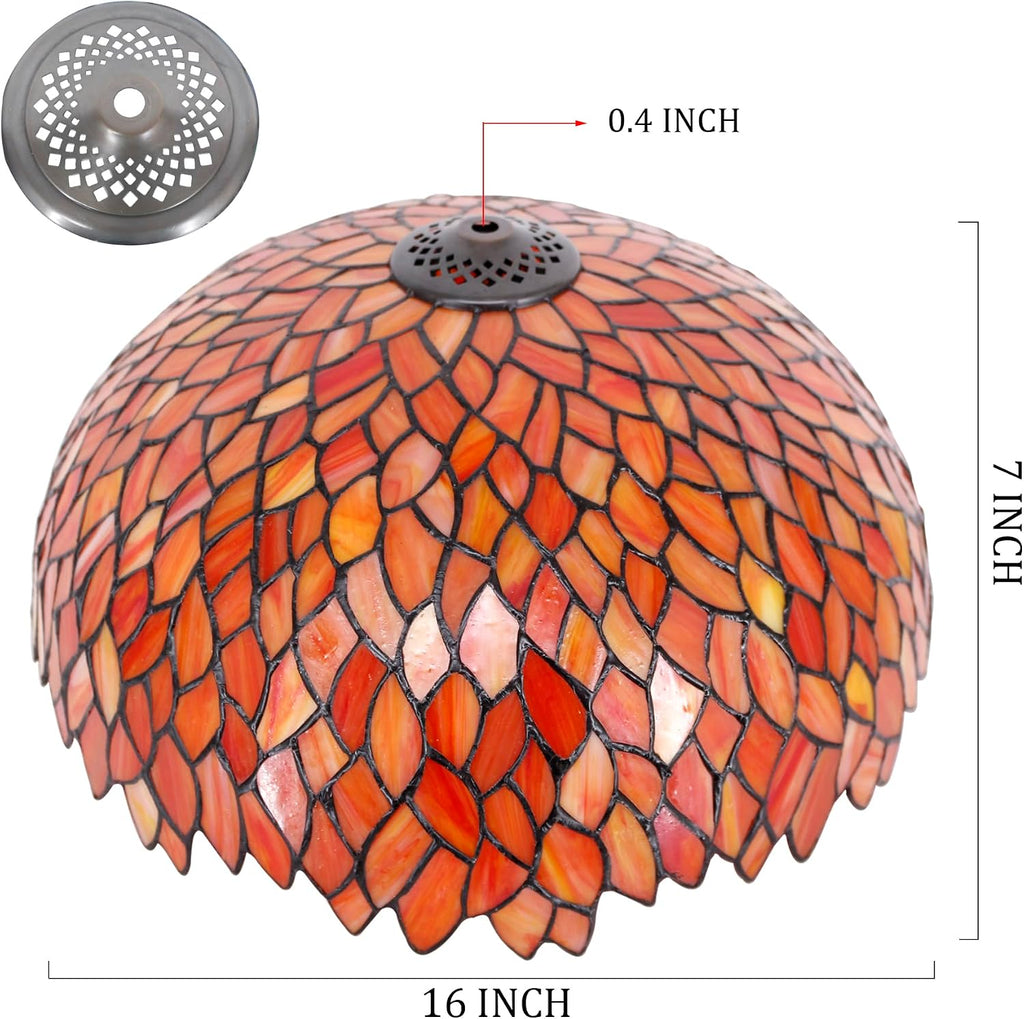 Large Tiffany Lamp Shade Replacement Only 16Inch Stained Glass Lampshade Fit For Table Lamps FLoor Lamp Ceiling Fixture Pendant Hanging Light Home Office Decoration (Wisteria Red Orange)