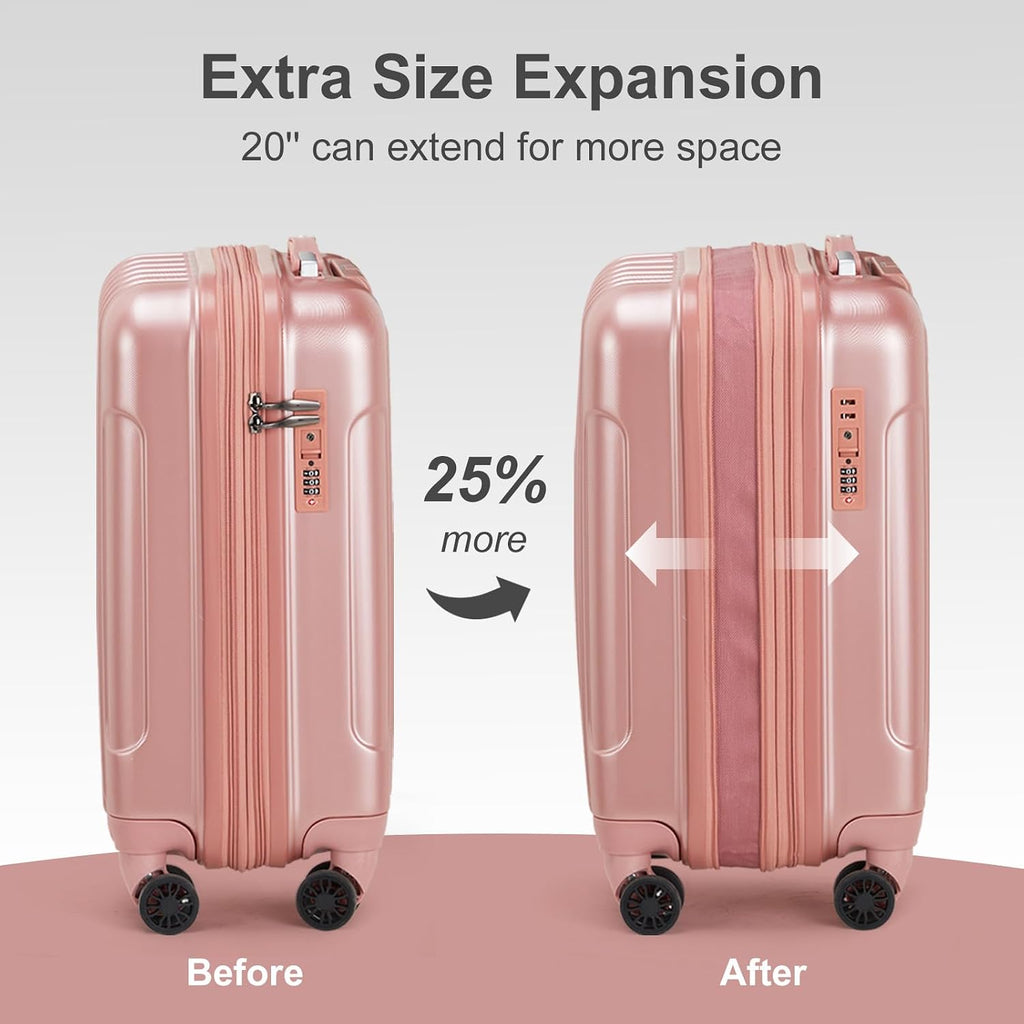 JHshop Luggage Sets Expandable 2 Piece Set overall bags Travel Gear Luggage suitcase, 20' Carry-On Luggage Hardside Lightweight Suitcase, 14' Mini Cosmetic Cases, Family Travel Suitcase - Ross Gold