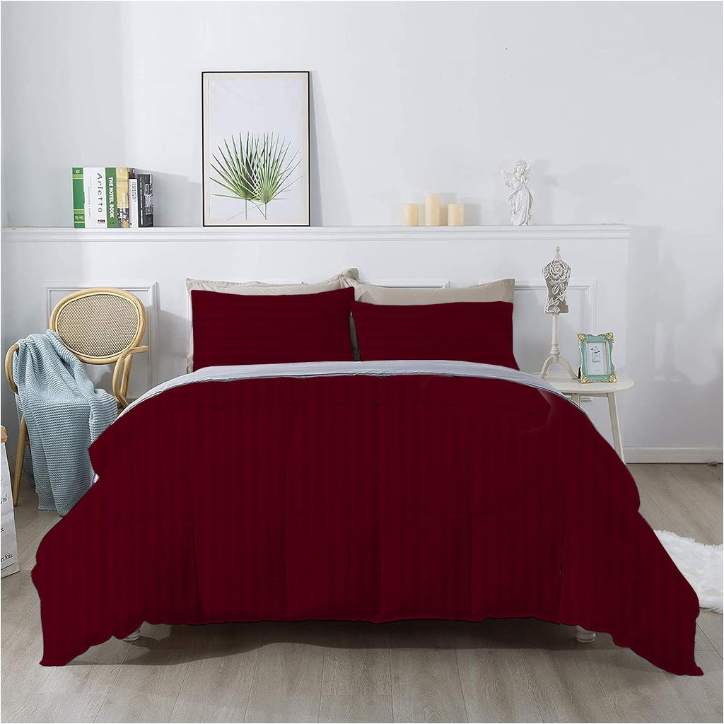 Olivia Rocco 1 Piece 1000 Thread Count Comforter Full XL/Queen Size (88' x 92') Inch 100% Egyptian Cotton Comforter 400 GSM Soft Quality - Burgundy Stripe