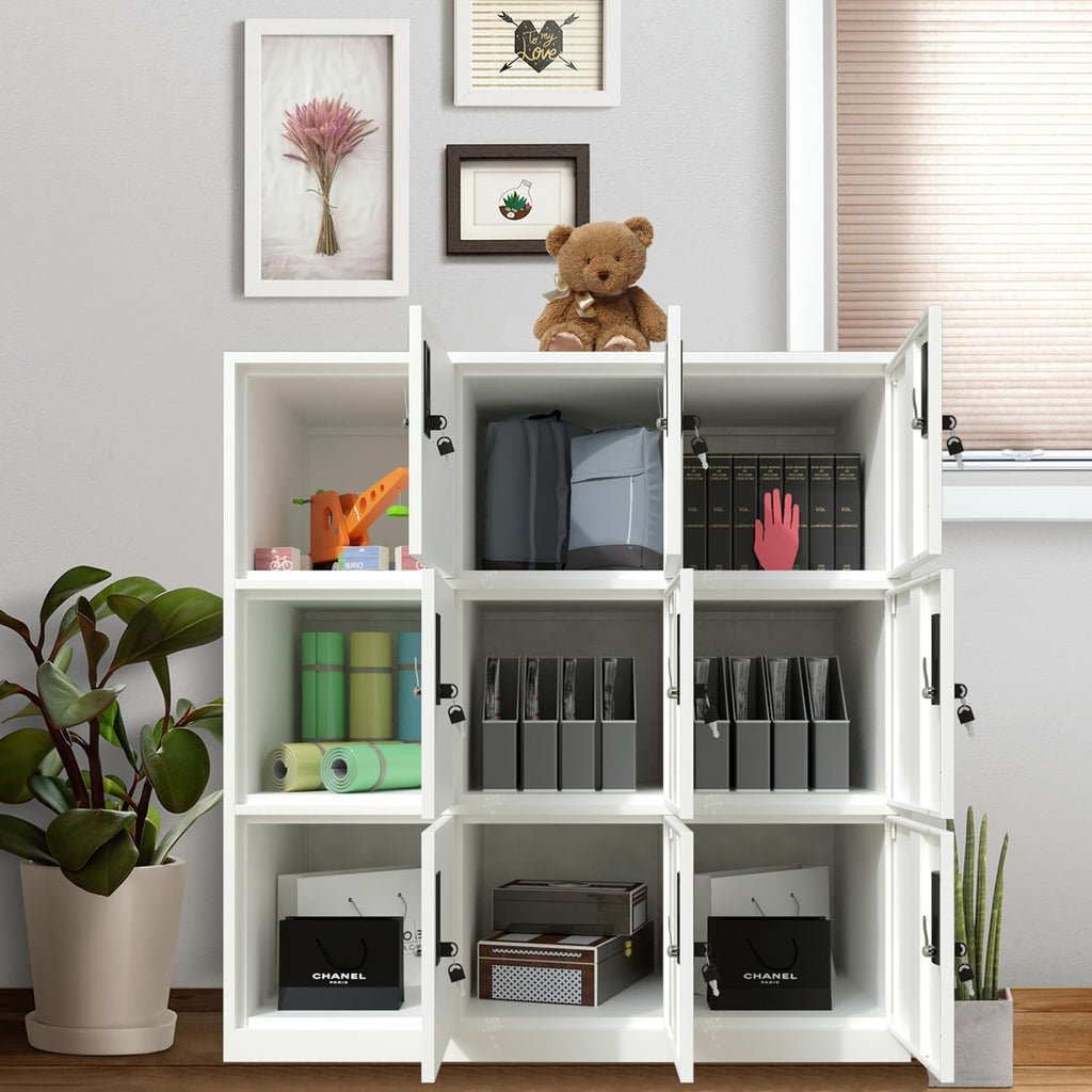 MECOLOR- Living Room Storage Cabinet with 9 Doors, Office Filing Storage Cabinet Locker with Organizers, H 36.4' Full White Steel cabinets (9D, Full White)