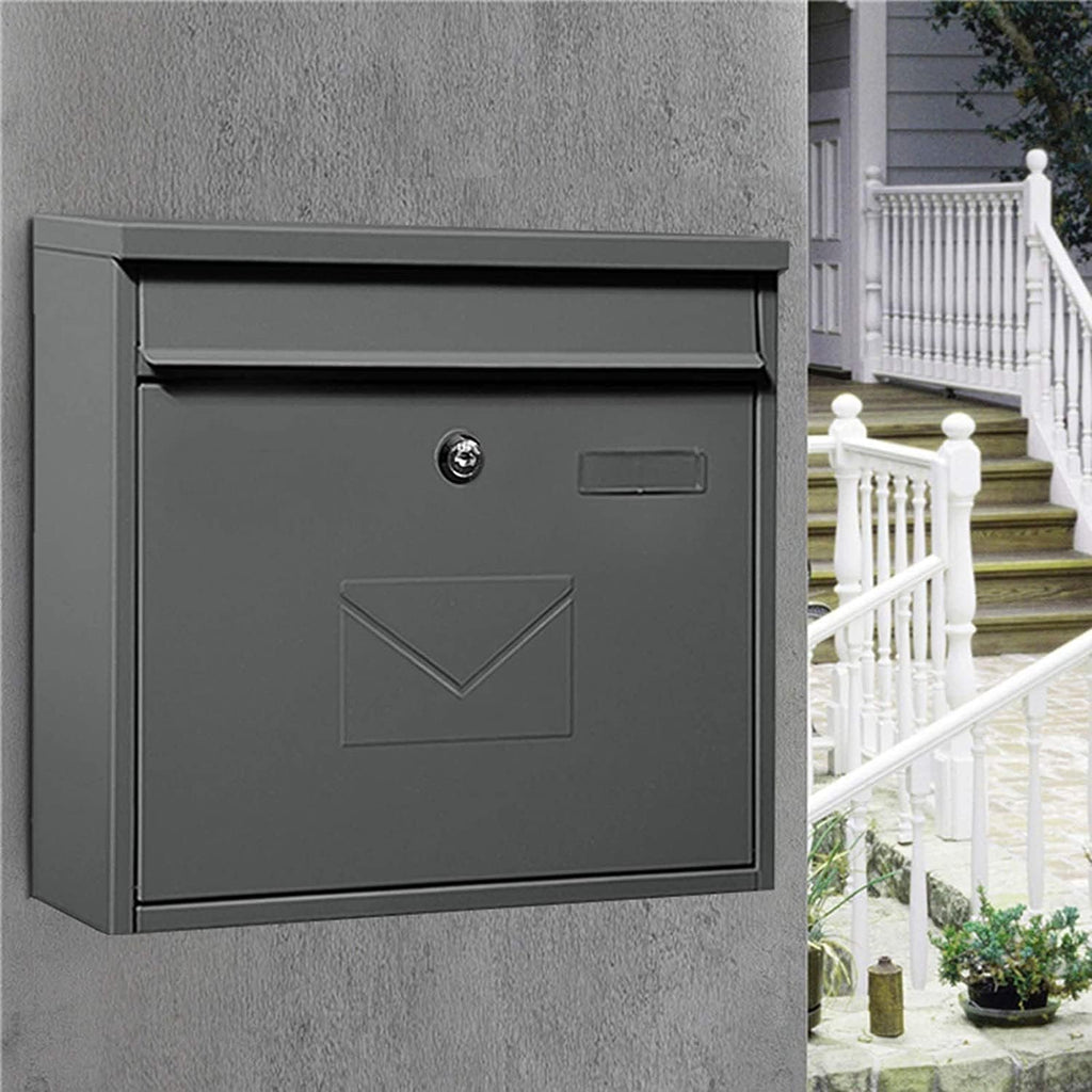 JYDQM Suggestion Box Business Drop Boxes Donation Box Modern Locking Mailbox, Wall Mount Grey Metal Post Box, for Outdoor Commercial Office Porch, Medium Rust-Proof Letter Box