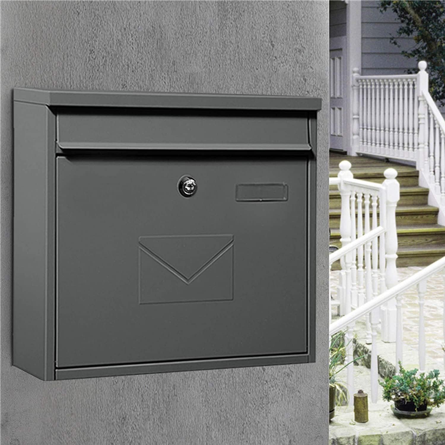 JYDQM Suggestion Box Business Drop Boxes Donation Box Modern Locking Mailbox, Wall Mount Grey Metal Post Box, for Outdoor Commercial Office Porch, Medium Rust-Proof Letter Box