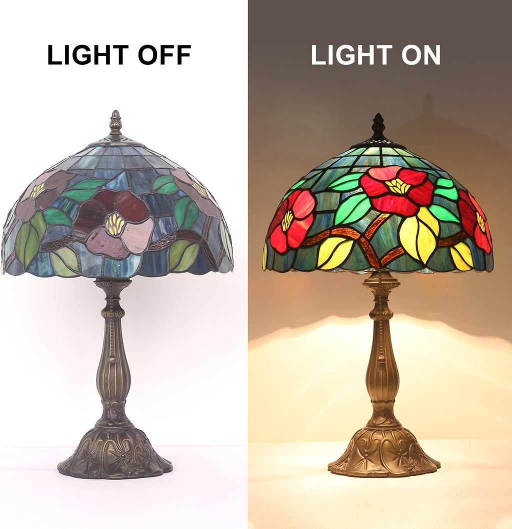 Tiffany Table Lamp, Crabapple Flower Style Stained Glass Lamp, 12X12X19 Inch Vintage Lamp, Living Room Bedroom Decor Desk Lamp