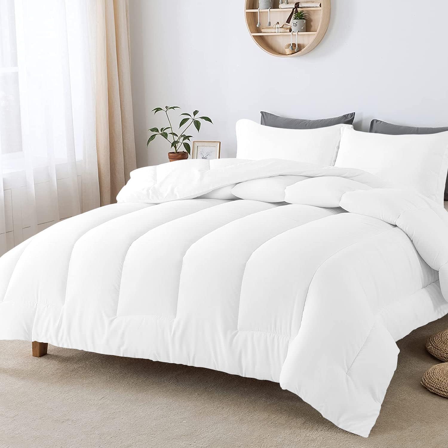1 PC Straight Line Pattern Comforter Premium Super Soft 600 GSM All Season | 1000 Thread Count | 100% Egyptian Cotton ( Oversized Super King Size, White Color)