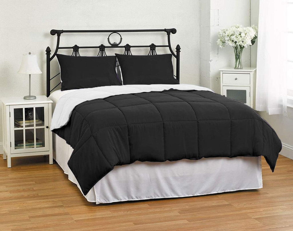 500 TC Solid Down Alternative 3 Piece Reversible Comforter Set - 100% Egyptian Cotton Solid-Queen Size-Black/White