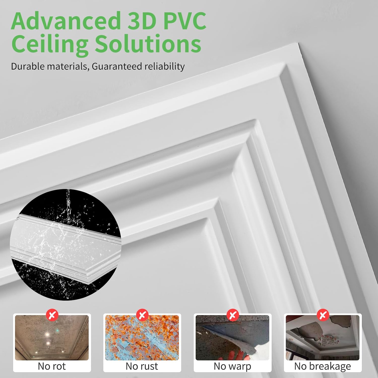 Art3d Drop Ceiling Tiles 12 Pack, 24x48 3D Textured PVC Ceiling Tiles 2x4 for Interior Decoration, Covers 96 sq.,ft, for Home, Office, Store, Rectangular White