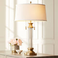 Vienna Full Spectrum Rolland Traditional Table Lamp with USB Dimmer 30' Tall Antique Brass Metal 2-Light Tapered Drum Shade for Living Room Bedroom House Bedside Nightstand Home Office
