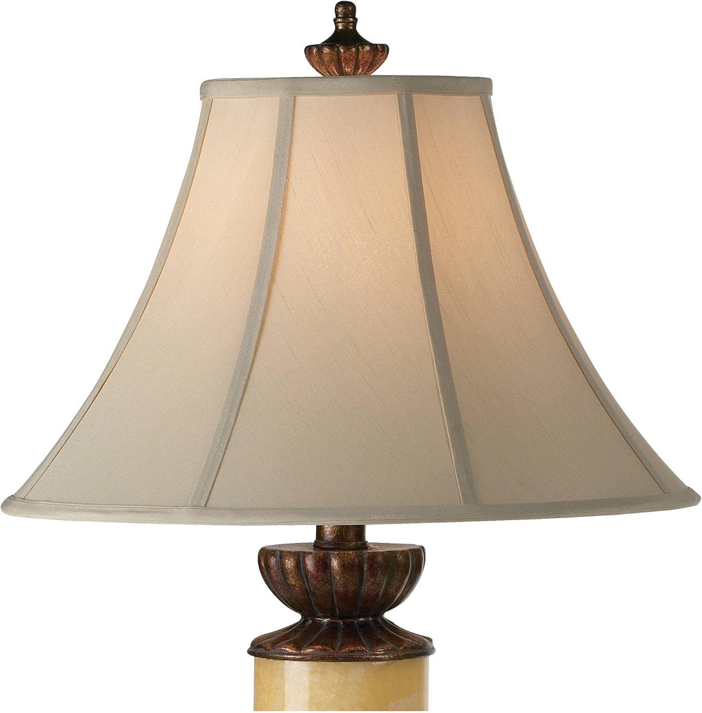 Barnes and Ivy Traditional Asian Table Lamps 28.5' Tall Set of 2 Natural Onyx Stone Dark Bronze Brown Off White Bell Shade Decor for Living Room Bedroom House Bedside Nightstand Home Office