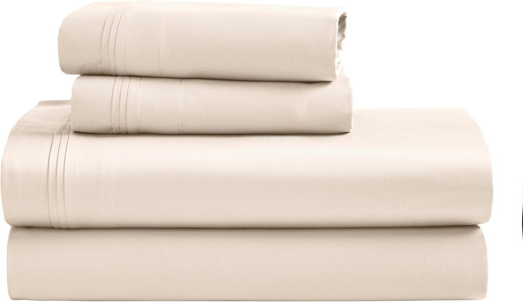 Superior Egyptian Cotton 4 Piece Sheet Set, Luxury 1500 Thread Count, Modern Design, Sustainable Sheets, Ultra-Soft Basics, Solid, Deep Pocket Fitted Sheet, Flat Sheet, Pillowcases, Queen, Ivory