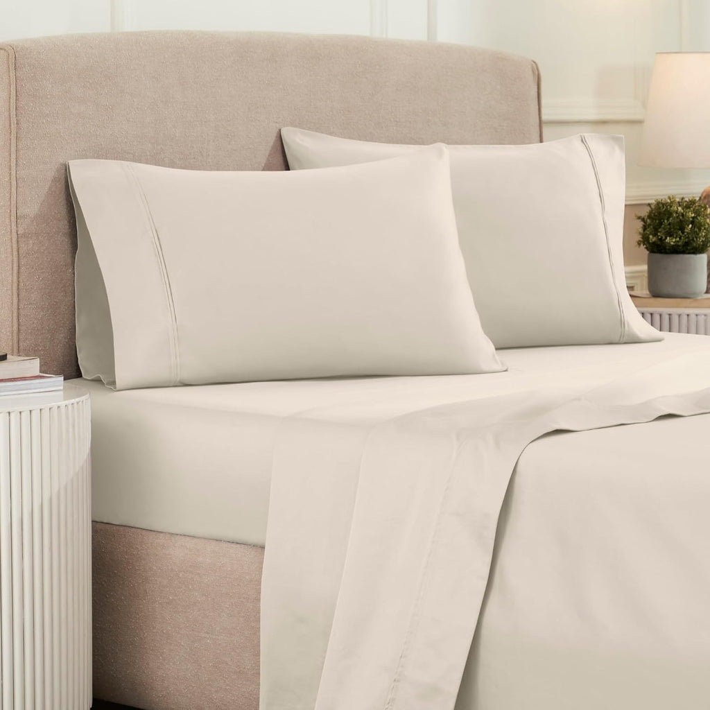 Superior 1200 Thread Count Egyptian Cotton Sheet Set, Bedroom Sheets, Modern Home Essentials, Luxury Bedding, 1 Elastic Deep Pocket Fitted Bed Sheet, 1 Flat Sheet, 2 Pillowcases, King, Ivory