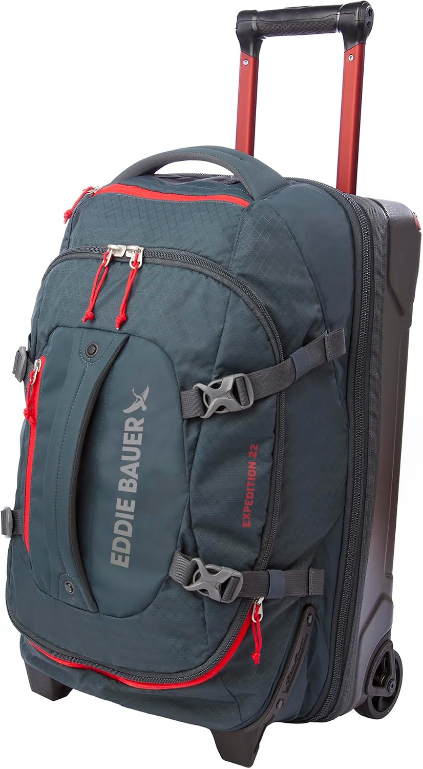 Eddie Bauer Expedition Rolling Duffel Bag with Wheels | Travel | Carry-On | Luggage | Rugged | Durable - Storm, 22'